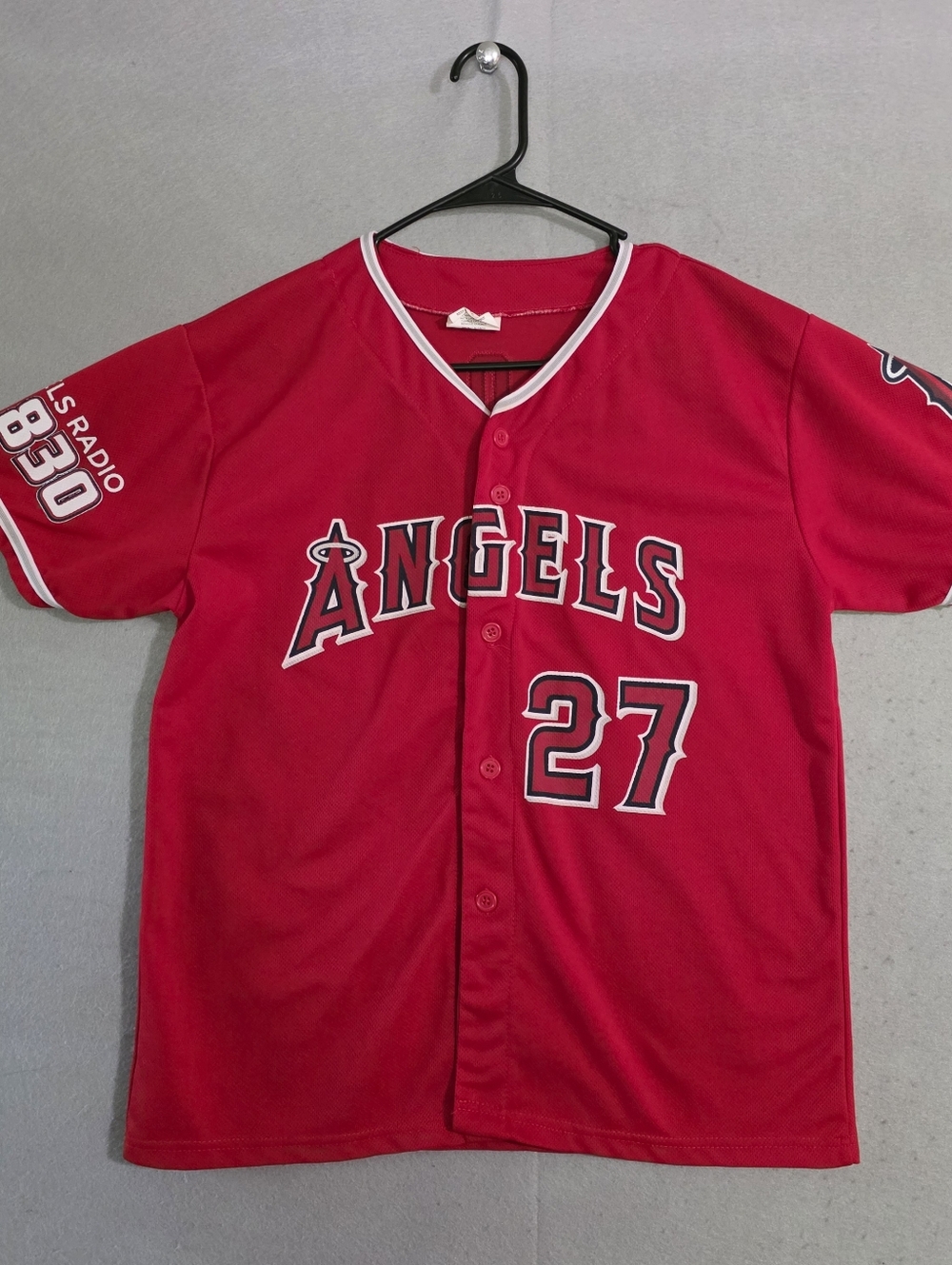Kloanz Angels Mike Trout #27 Jersey Angels Radio AM 830 Size Youth XL